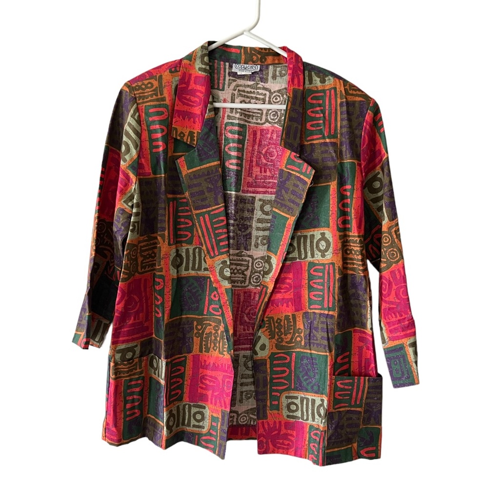 VINTAGE MULTI COLOR 100% COTTON BLAZER WOMENS SIZE LARGE
